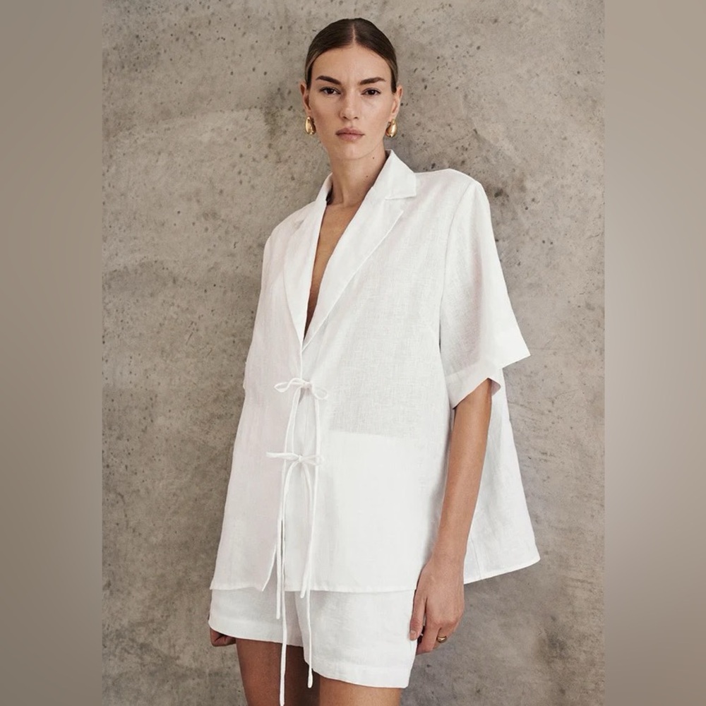 DISSH Emelia White Linen Wrap Shirt Size 6